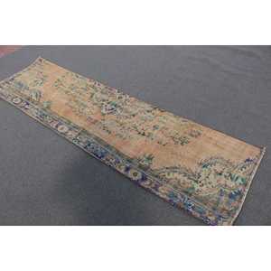 Alfombra Vintage Estilo Runner, Alfombra Turca de 2.5x8.7 pies, Alfombra de Lana Azul con Diseño Floral - Product Image 3