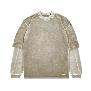 Camiseta Vintage Lavada con Efecto Desgastado para Hombre, Estilo Urbano con Hombros Caídos, Manga Larga - Product Image 1