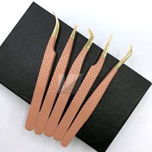 Pince à épiler d'extension de cils à pointe en fibre d'or pêche avec logo personnalisé Diamond Grip Marque privée en acier inoxydable japonais durable - Product Image 4
