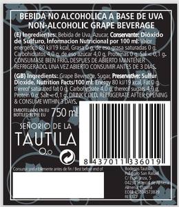 Vino Tinto Desalcoholizado 0'0 Senorio De La Tautila Botella De Vidrio 250ml - Product Image 3