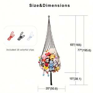 Filet ou hamac en macramé pour animaux en peluche, jouet en peluche, affichage, un seul crochet, pratique pour les coins, les murs et le plafond, filet suspendu - Product Image 4