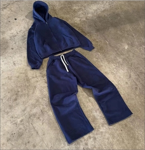 Ensemble sweat-shirt et pantalon de survêtement pour hommes avec coupe Boxy surdimensionnée 100 coton à capuche en éponge française - Product Image 1