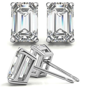 Pendientes de tuerca SHREYA DIAM con moissanita de corte esmeralda, plata 925 con baño de rodio, engaste de garra, joyería clásica y de moda para mujer, ideal para bodas. - Product Image 1