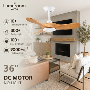 USA In Stock 36 Inch Indoor Ceiling Fan without Light Solid Wood Quiet DC Motor with Remote for Bedroom Living Room - Product Image 1