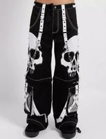 2025 Pantalon Unisexe Personnalisé pour Homme, Style Gothique, Streetwear, Punk Rock, avec Grand Motif Crâne Effrayant, Broderie et Boutons, Tendance Virale