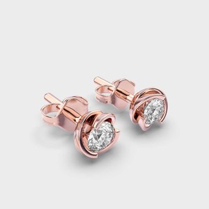 IGI Certified Round Lab Grown Diamond Stud <b>Earrings</b> 18K Rose/Yellow/White Gold Bezel Swirl Setting Solitaire Diamond <b>Earrings</b> - Product Image 3