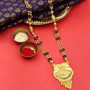 Mangalsutra long en or micro 24K pour femmes mariées, Mangalsutra long pour mariage indien, Mangalsutra pour usage quotidien finition or - Product Image 1