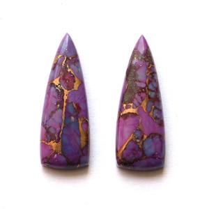 Naturel Mohave Violet Cuivre Turquoise Quartz Calibré 10x30mm Trillion Forme Flatback Cabochon Lisse Gemme Lâche - Product Image 3