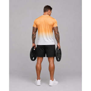 Men's <b>Orange</b> White Solid Regular Fit Short Sleeve O-Neck Casual Woven 100% Polyester Breathable Sublimation Print <b>T</b>-<b>Shirt</b> - Product Image 5