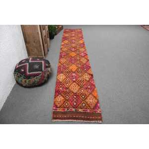 Vintage Turkish <b>Rug</b>, 2.1x12.8 ft Herki <b>Rug</b>, Orange <b>Runner</b> Floral <b>Rug</b> - Product Image 1