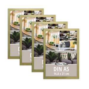 Ensemble de 4 cadres photo simples en bois doré MDF 14,8 x 21 cm format DIN A5 pour la décoration de la maison, pour photos et projets de bricolage - Product Image 1
