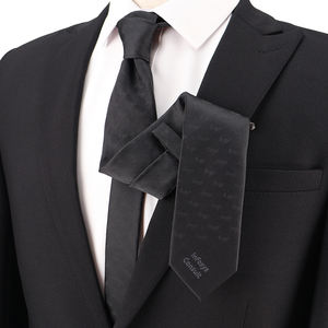 Corbatas Jacquard Personalizadas, Pañuelos de Bolsillo Negros, Logotipo en el Mismo Tono, Corbata y Pañuelo de Vestir de Poliéster <span class=keywords><strong>para</strong></span> Hombre - Product Image 2