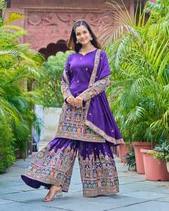 Presentamos una nueva colección de diseñadores en Pure Chinnon con una codificación de bordado pesado Dori-Sequence Work Top-Bottom y Dupatta - Product Image 4