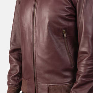 Blouson Bomber Réversible en Cuir Véritable Écologique Marron avec Broderie Chaîne et Fermeture Éclair Étanche pour Homme Automne - Product Image 5