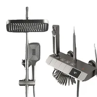 Pommeau de douche thermostatique en laiton avec jets de massage, finition brossée, pour salle de bain d'hôtel et appartement, couleur gris canon, avec touches piano, effet pluie