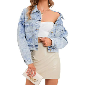 Chaqueta vaquera de alta calidad para mujer, recién llegado, manga larga, estilo corto, abrigo vaquero azul recortado para mujer - Product Image 6