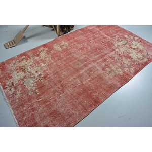 Alfombra Turca Vintage de 4.7x8.1 pies, Alfombra de Área, Alfombra de Lana con Diseño Floral Rojo y Blanco - Product Image 2