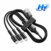 Kabel Pengisian Cepat Ramah Lingkungan 3-in-1 TPE/PVC Berlapis Nilon Anti-Kusut Tahan Lama Universal untuk Ponsel & Tablet