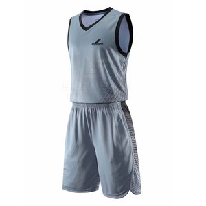 Ensemble de maillot de basket-ball SONISPO, sans manches, col en V, uniforme en maille respirante, gris clair, short à taille élastique, toutes saisons - Product Image 1