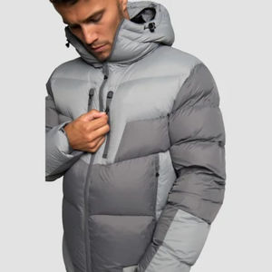 Chaqueta de invierno de alta calidad para hombre, abrigos impermeables de retazos, chaqueta acolchada con logotipo personalizado, capucha, lona de algodón 100%, pato en relieve - Product Image 4