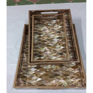 Plateau de service en bois d'acacia classique, écologique, durable, avec poignées, non toxique, 100 pièces - Product Image 6