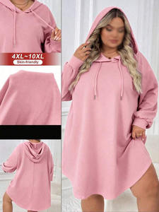 Vestido de Punto de Algodón con Capucha y Hombros Caídos para Mujer, Color Rosa, Invierno, Talla Grande, Estilo Urbano, Personalizable - Product Image 5