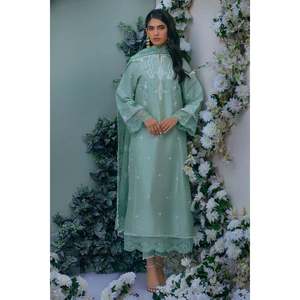 Chemise élégante en mousseline de soie écologique Serene Sage avec col mandarin et dupatta pour le printemps/été - Product Image 1