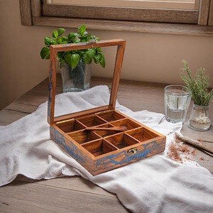 Caja de Madera para Especias de Primera Calidad con Tazas Interiores y Cuchara - Product Image 1