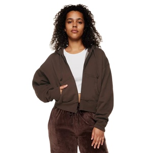 Blank Heavyweight French Terry Full <b>Zip</b> <b>up</b> Women <b>Crop</b> Top Custom Print Emboss Embroidery Logo Distress Cotton Hoodie Set - Product Image 2