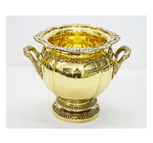 Royal Look Embossed Brass Shiny Polish Classic Indian Style Fancy <b>Ice</b> <b>Bucket</b> Luxury New Look Amazing Hot Look <b>Champagne</b> <b>Bucket</b> - Product Image 1