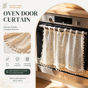 Rideau de porte en dentelle pour four de cuisine de style cottage, jupe de protection pour lave-vaisselle et cuisinière avec bordure en dentelle et attache à pression - Product Image 1