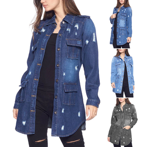 Fashion Ripped Jean <b>Coat</b> with Pocket Casual Oversized Denim jacket for men and women Outerwear Stylish Button Up Jean Jacket" - Product Image 4