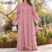 Ensemble 2 pièces de luxe pour femmes musulmanes, Abaya brodée de fleurs en maille perlée de Dubaï, Kimono de fête EID, Ensemble intérieur tendance TikTok, OEM