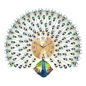 Grande horloge murale abstraite paon avec des ailes, moderne, silencieuse, en quartz, en métal, décoration pour salon avec mouvement radio - Product Image 2