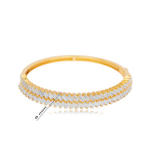 Oval Shape Double Row Design Shiny Baguette Stone Woman <b>Handcuff</b> Bangles 925 Sterling Silver Jewelry - Product Image 2