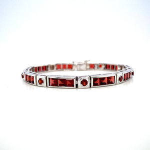Classic Round Natural Red Garnet Gemstone Tennis <b>Charm</b> Fashion <b>Bracelet</b> for Women 925 Sterling <b>Silver</b> Fine Jewelry - Product Image 1