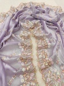 Sari en soie ethnique de designer indien pakistanais, dernier modèle exclusif brodé, sari de mariée pour les fêtes, look ethnique chic - Product Image 5