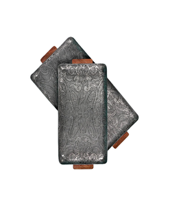 Plateau à snacks galvanisé avec poignées en bois Plateau de service d'aliments de forme ronde de qualité exclusive pour les meilleures ventes - Product Image 2