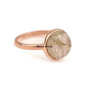 2025 RJR0227 mujeres estilo clásico 925 plata esterlina bisel ajuste piedra preciosa anillo Natural oro rutilo cuarzo chapado en oro rosa - Product Image 2