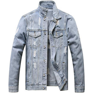 Chaqueta de Mezclilla con Cuello Alto para Hombre, Estilo Casual, Venta al Por Mayor OEM, Chaqueta de Jeans de Algodón Personalizada de Alta Calidad - Product Image 1