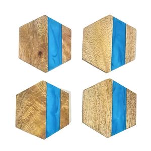 Posavasos de té cuadrados personalizados de gran venta, alfombrillas y almohadillas de resina y madera de gran calidad, diseño Hexagonal - Product Image 1