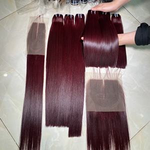 Extensions de cheveux de trame droites en os de couleur bordeaux de haute qualité 12A fermeture assortie pour une belle perruque - Product Image 5