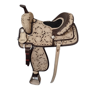 Selle Western authentique en cuir pleine fleur avec accents argentés Selle de cheval Western English - Product Image 1