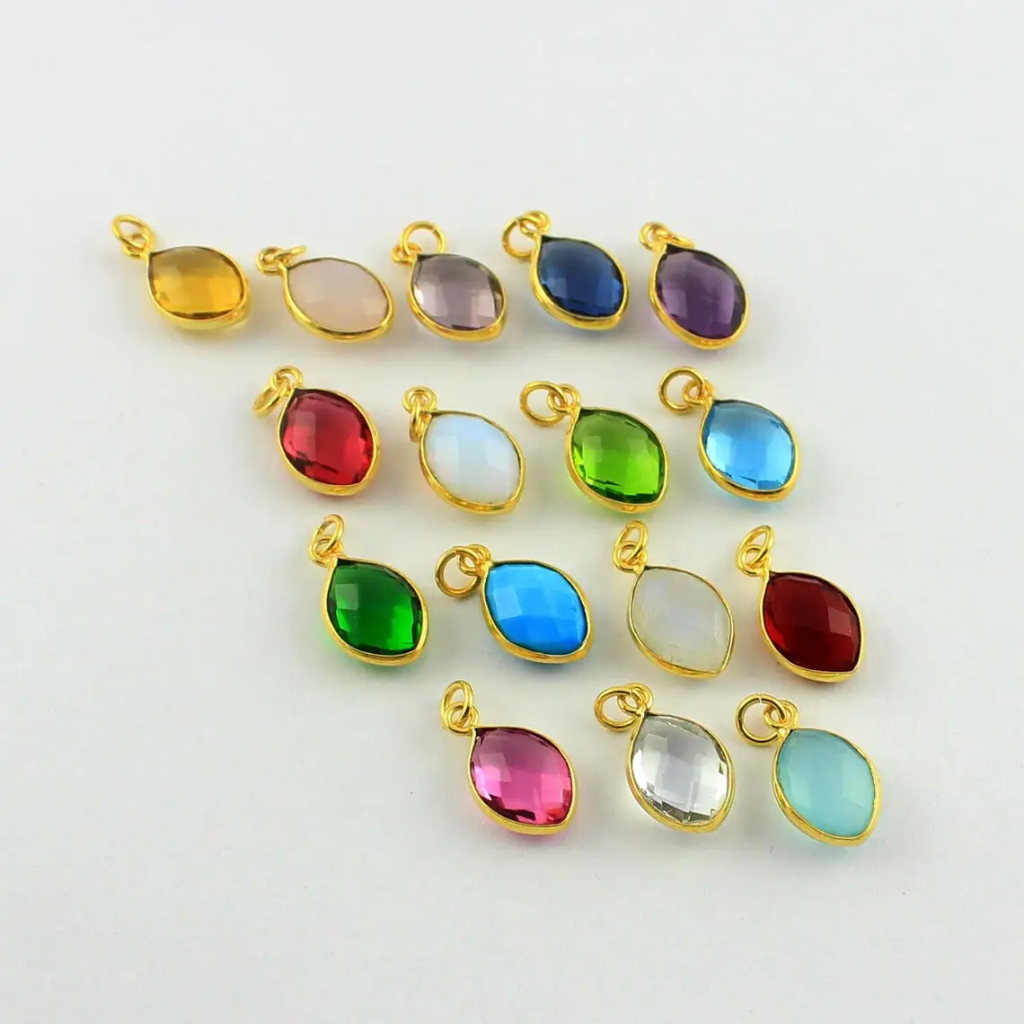Red Pink White Green Blue Sky Yellow Multi Colour Faceted Gemstone Jewellery Stone Gold Plated Bezel Earring