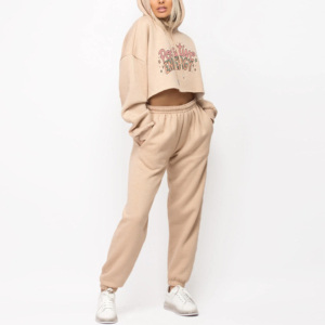 Tops cortos de cintura alta para mujer y sudaderas con capucha, pantalones de chándal, ropa deportiva con cordón de manga larga, traje de gimnasio de 2 piezas para niñas - Product Image 6