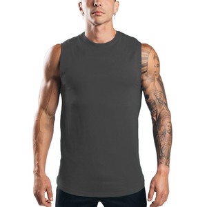 เสื้อกล้ามผู้ชายผ้าฝ้ายคอตตอน ทรงเข้ารูป สวมใส่สบาย เหมาะสำหรับออกกำลังกาย คอกลม แขนกุด แห้งเร็ว ผสมสแปนเด็กซ์/คอตตอน 180 กรัม ชายเสื้อโค้ง ทอแบบพิเศษ - Product Image 1