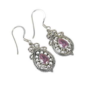 Pendientes para mujer, pendientes de piedras preciosas de topacio rosa, Plata de Ley 925 sólida, pendientes colgantes de Piedra Rosa para niñas, joyería de plata - Product Image 1
