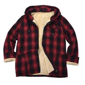 OEM Wholesale <b>Men's</b> Casual Style High Quilted Hooded Fleece <b>Flannel</b> <b>Jacket</b> Fall Winter Solid Zipper Pocketed Shirt Canvas Front - Product Image 3