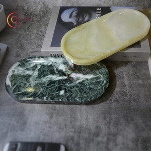 Plateau de service en marbre naturel vert foncé ovale chic de designer Décoration de vaisselle de haute qualité pour la vaisselle de maison plaquée - Product Image 6