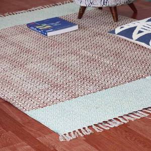 Tapis Kilim Dhurries en coton à motif de points 6x9 100% coton pour voitures 6x9 pieds Impression de blocs à main - Product Image 1